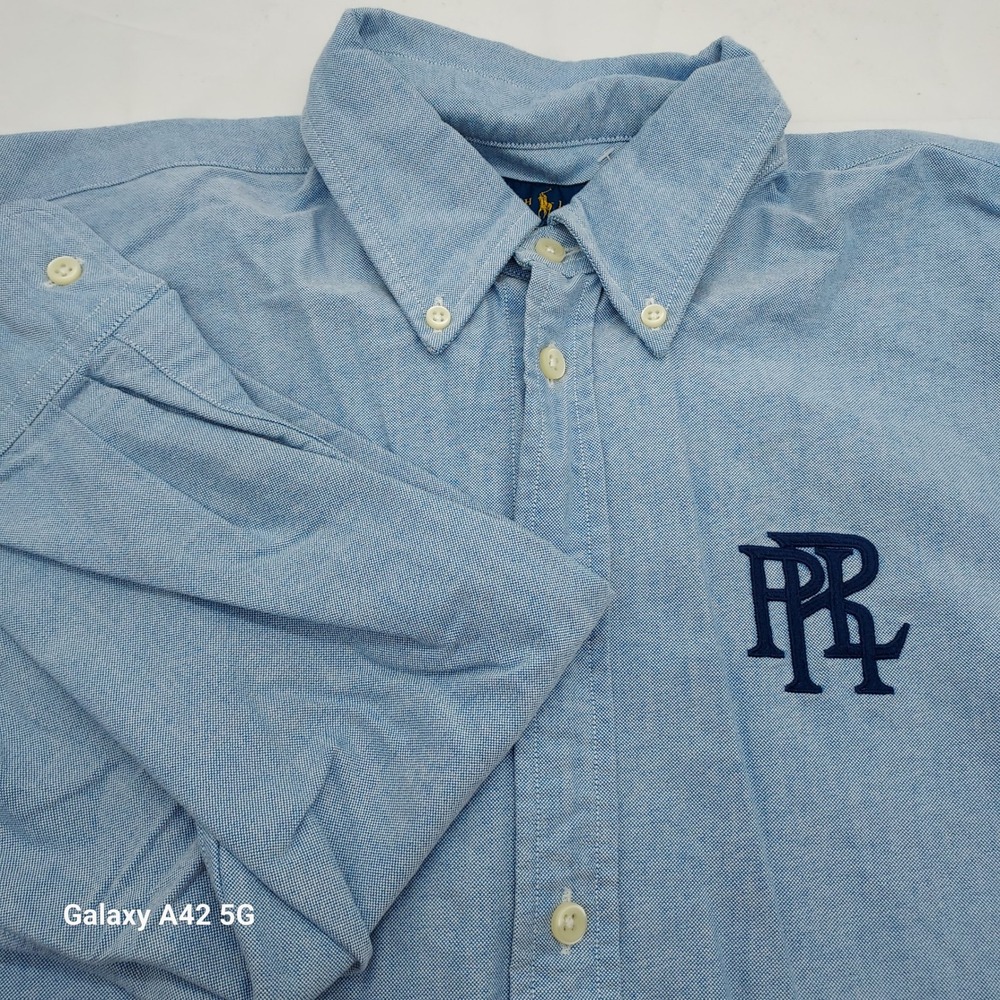 Ralph Lauren Boyfriend Fit Blue Oxford Shirt Embroidered PRL Monogram Mens M